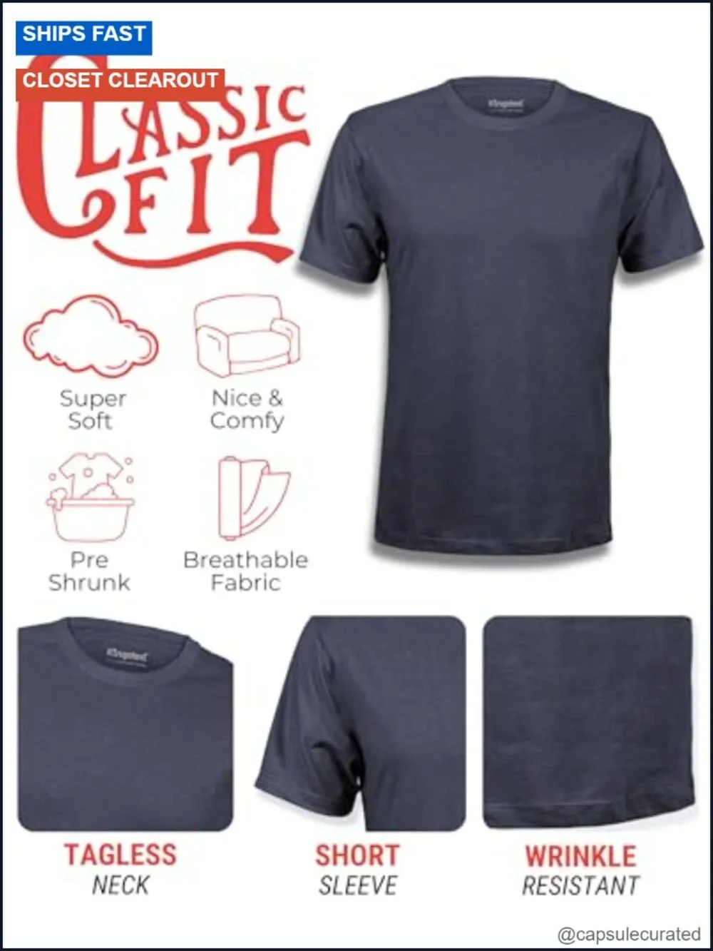 Men's Super Soft Classic Crew Neck T-Shirt 3 Pack - Premium Polycotton Short